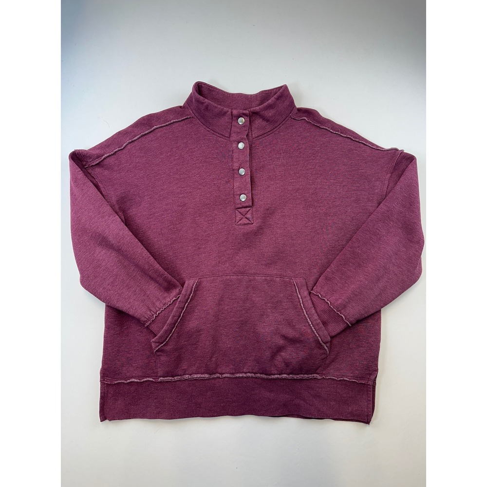 Maurices Womens Pullover Sweatshirt Top L Button Up Funnel Neck‎ Kangaroo Pocket
